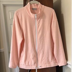 *Talbots Women's Pink Salmon Peach Zip Up Mock Neck Jacket Cover Up UPF 50+